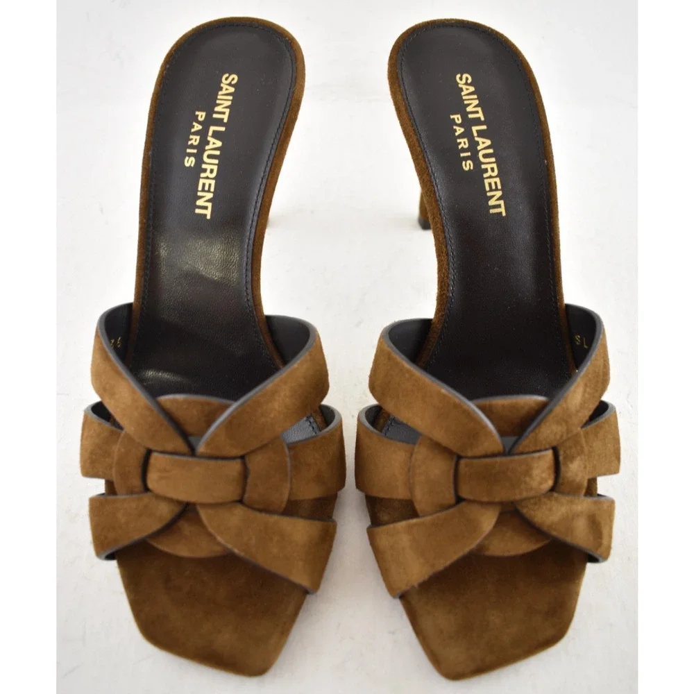 Saint Laurent Tribute 85 Mule Sandal Land Brown Suede Backless Heel Pump 40.5 - Picture 8 of 15